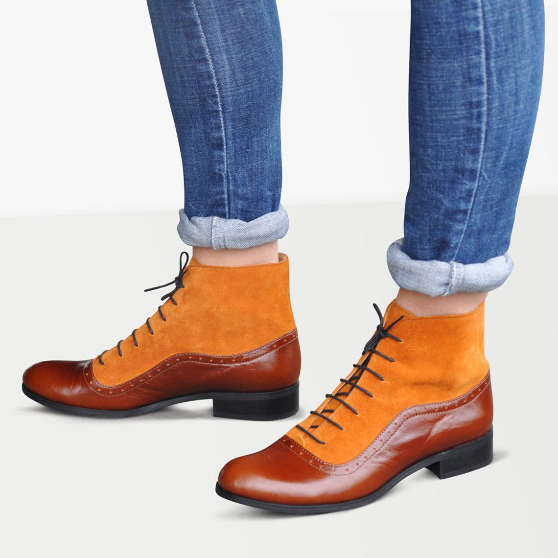 Handmade Womens Lace-up Leather Oxford Ankle Boots