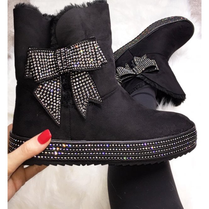 Fashion Crystal Ribbon Bow Boots